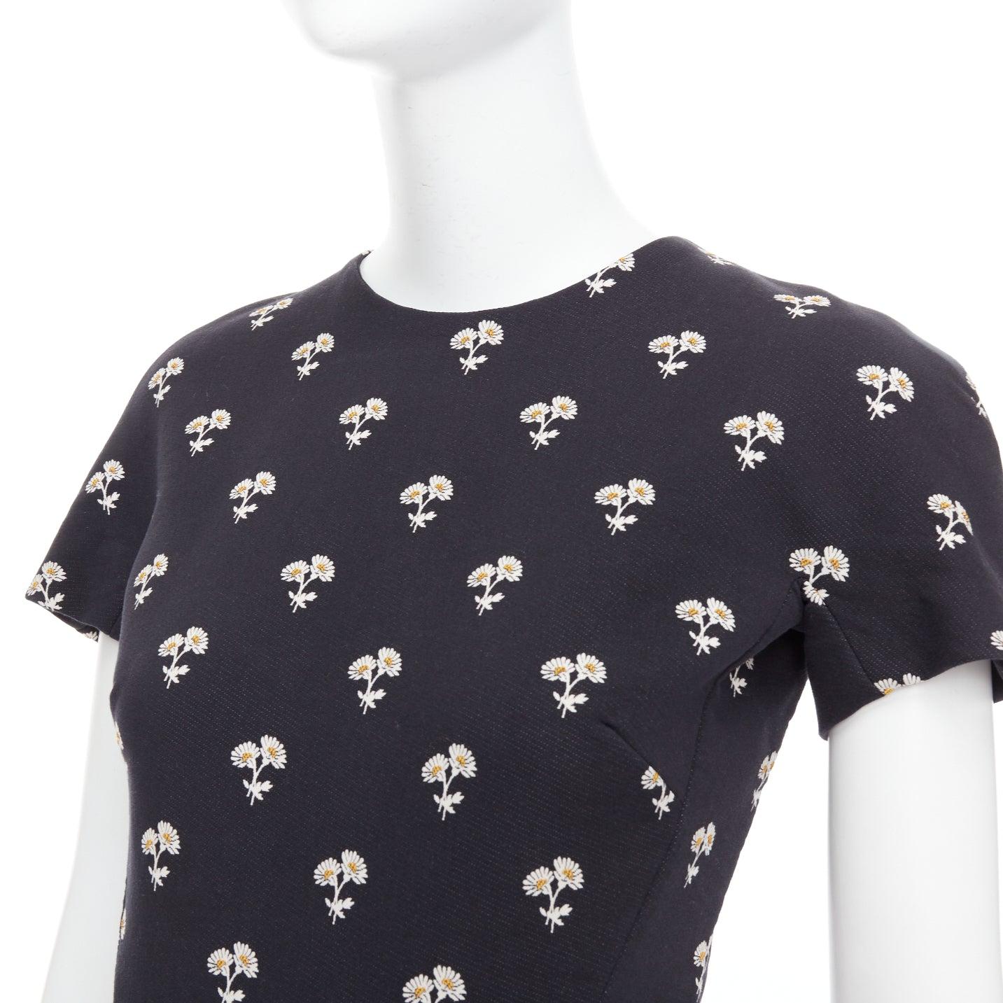 VICTORIA BECKHAM black white daisy floral cotton sheath dress UK10 M 2