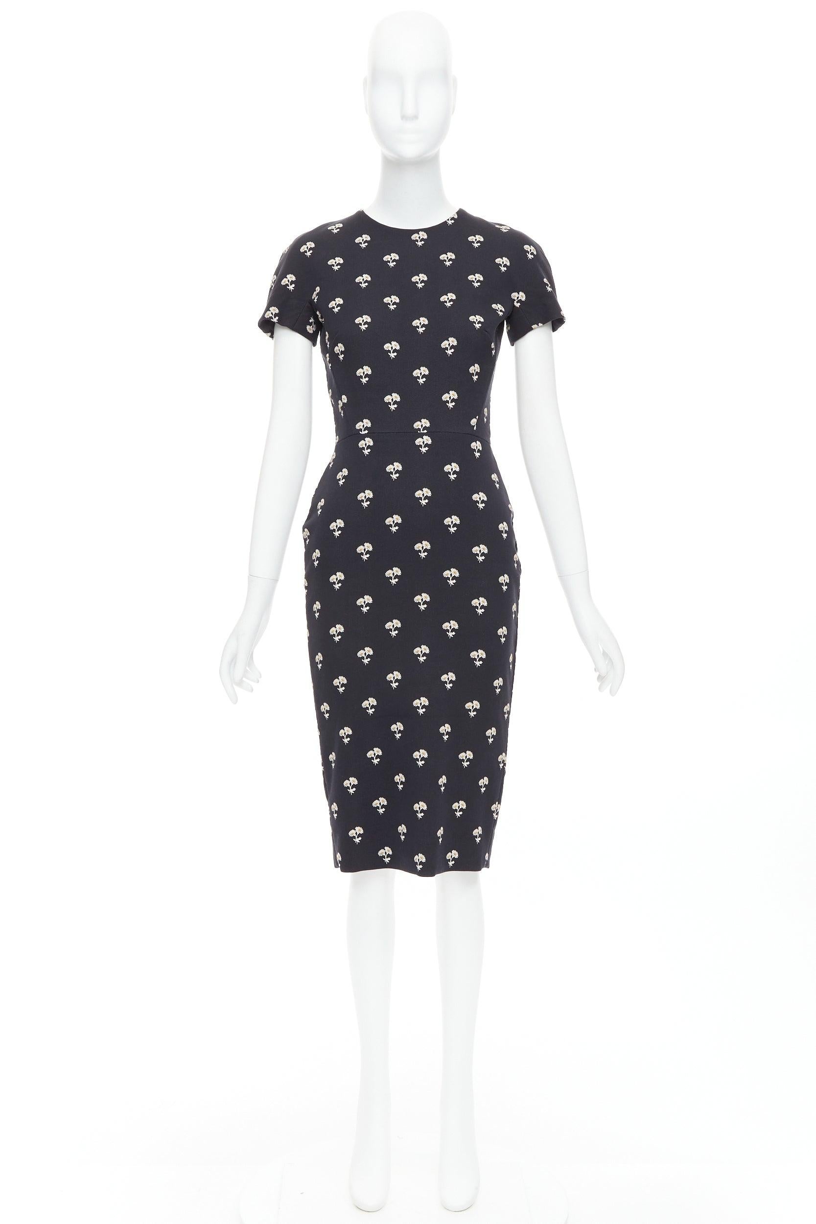 VICTORIA BECKHAM black white daisy floral cotton sheath dress UK10 M 4