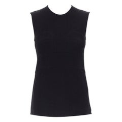 Victoria Beckham, top senza maniche in lana nera con cuciture a bustier e doppia tasca UK6