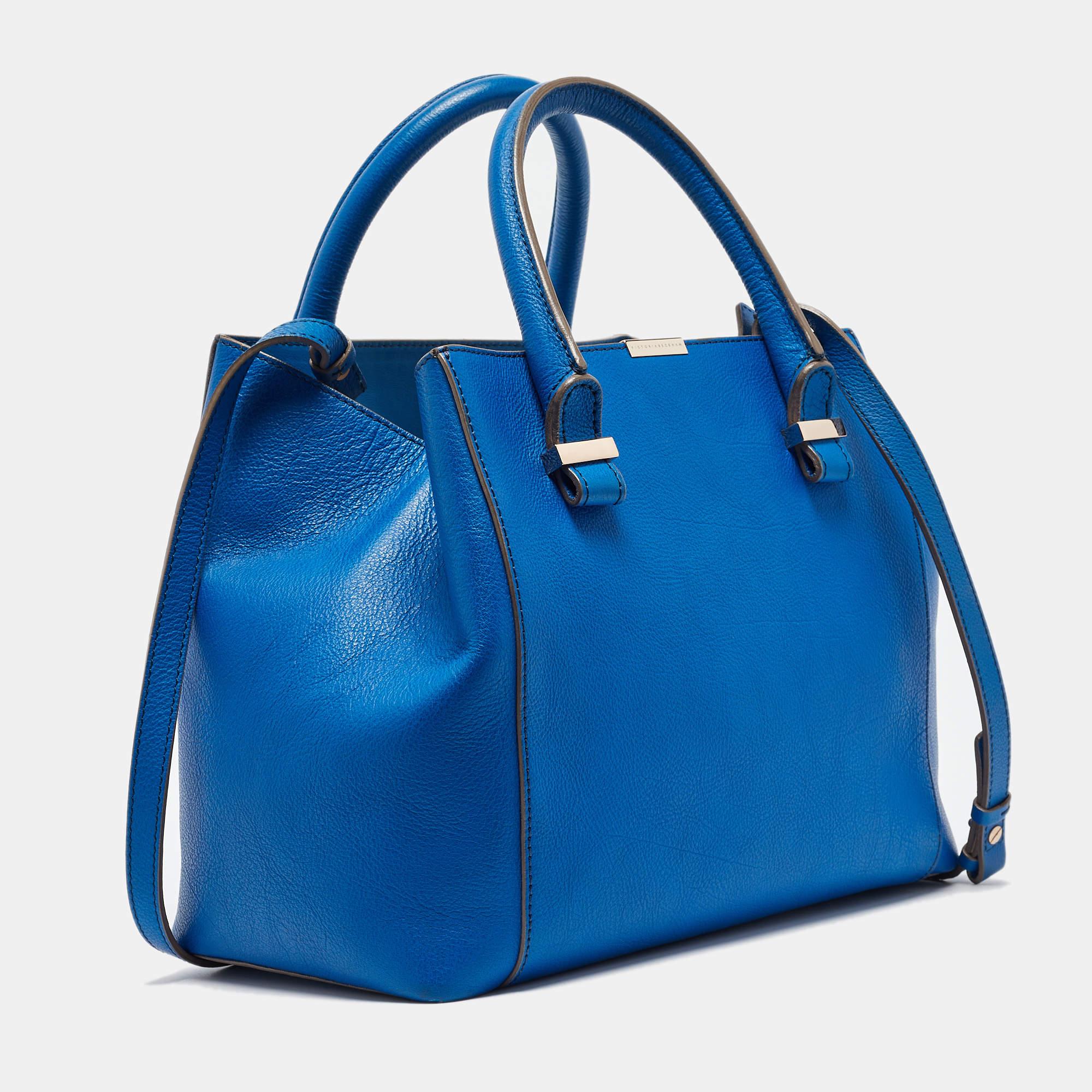 Victoria Beckham Blue Leather Quincy Tote In Excellent Condition In Dubai, Al Qouz 2