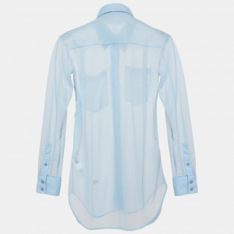 Donna Victoria Beckham - Camicia a maniche intere con bottoni in nylon trasparente blu S in vendita