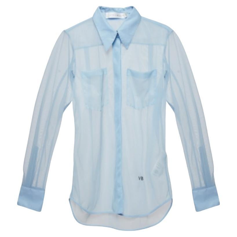 Victoria Beckham - Camicia a maniche intere con bottoni in nylon trasparente blu S