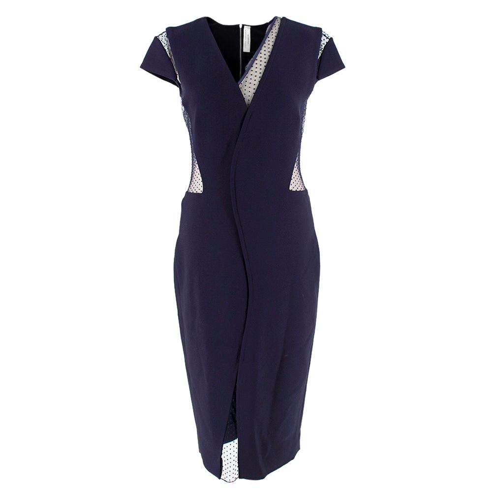 Victoria Beckham Blue Tulle Panelled Fitted Dress UK 12