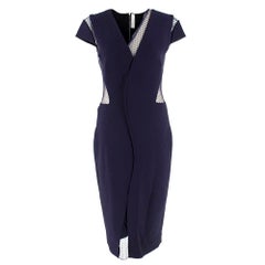 Used Victoria Beckham Blue Tulle Panelled Fitted Dress UK 12