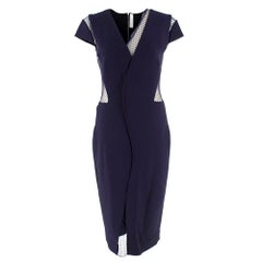 Victoria Beckham Blue Tulle Panelled Fitted Dress UK 12 Victoria Beckham Blue Tulle Panelled Fitted Dress UK 12