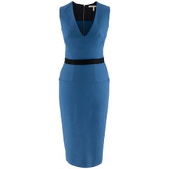 Victoria Beckham Blue Wool Fitted Sleeveless Dress - Size US 4