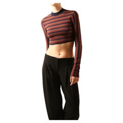 Victoria Beckham brown, navy, burgundy stripe striped crop cropped top sweater