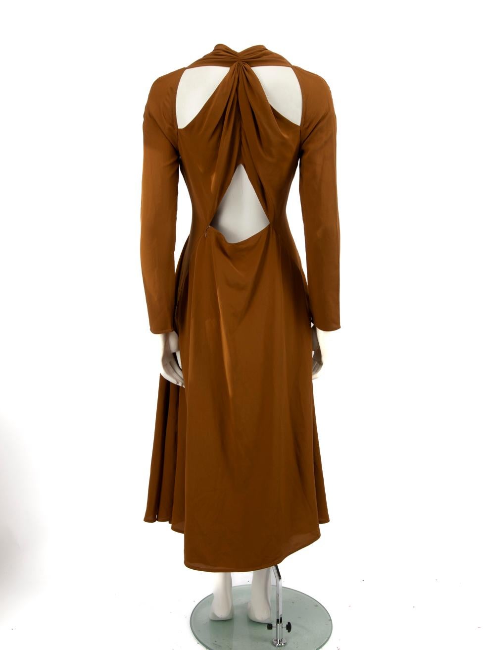 Victoria Beckham Brown Silk Midi Cut Out Dress Size S In Good Condition In London, GB