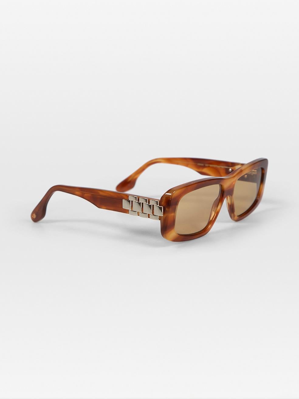 Victoria Beckham Brown Striped Rectangular Sunglasses In New Condition For Sale In London, GB