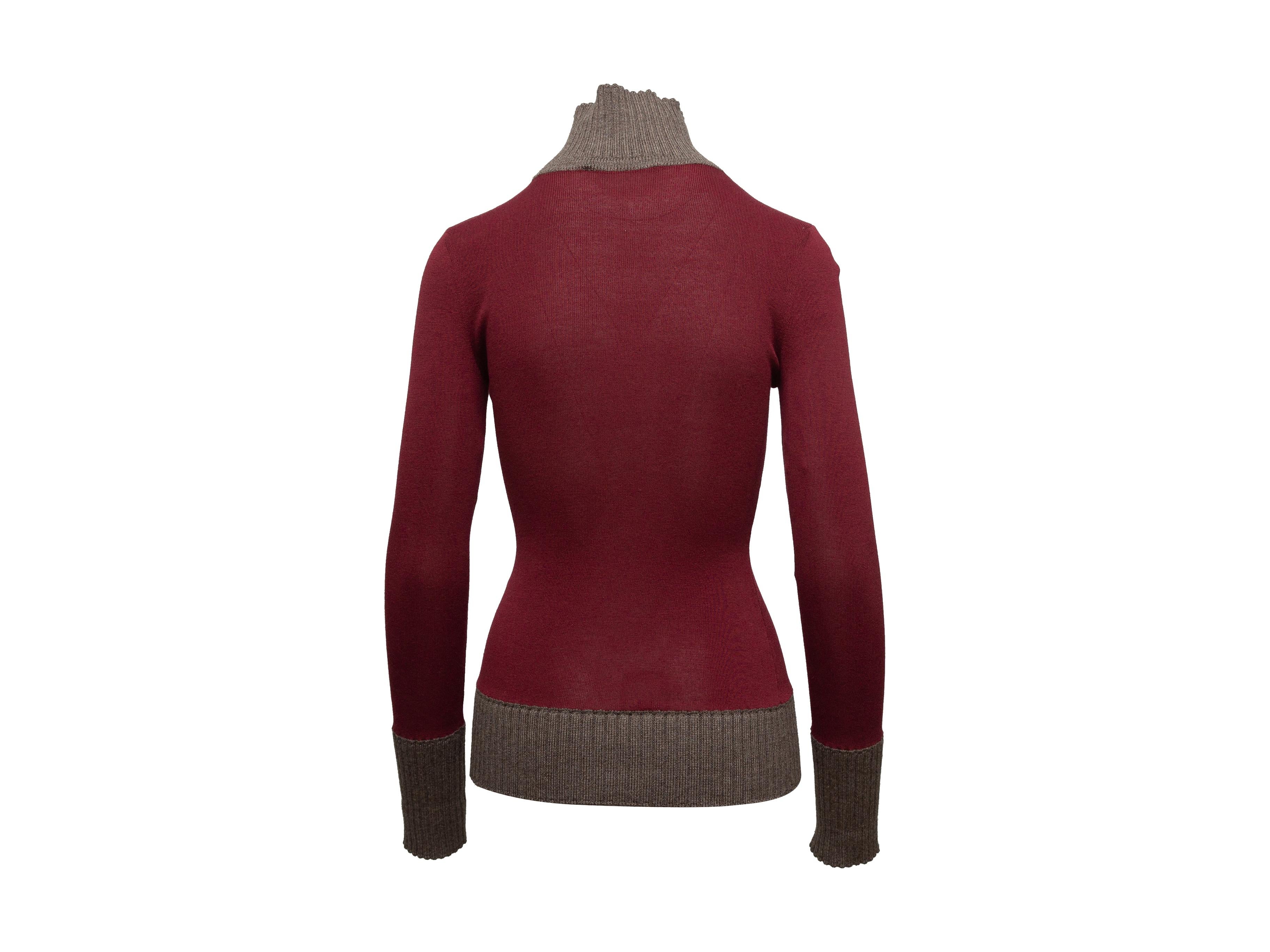 Victoria Beckham Burgundy & Brown Turtleneck Sweater In Good Condition In New York, NY