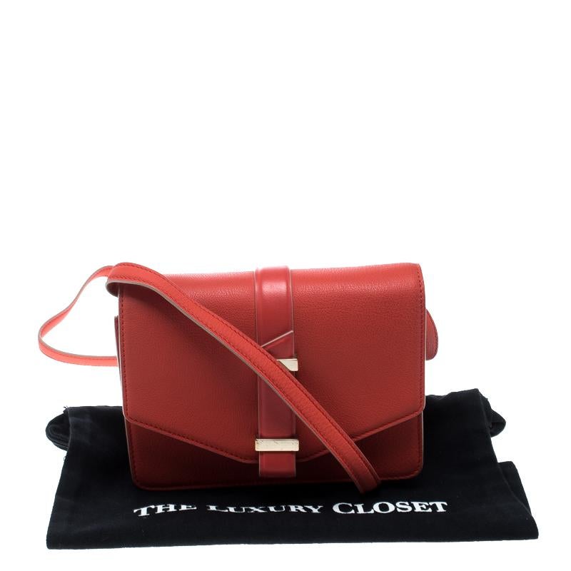 Victoria Beckham Coral Red Leather Mini Crossbody Bag 7