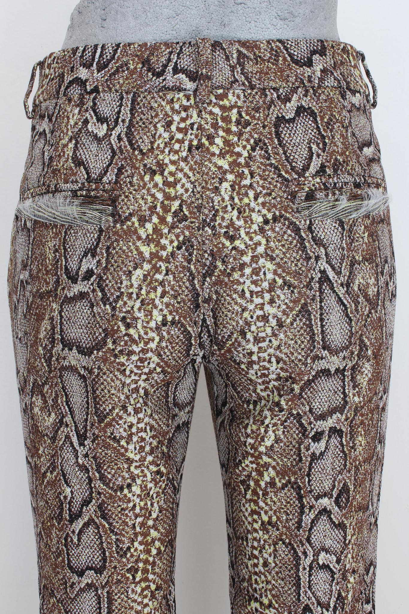 Victoria Beckham Cotton Brown Animalier Python Print Straight Trousers In Excellent Condition For Sale In Brindisi, Bt