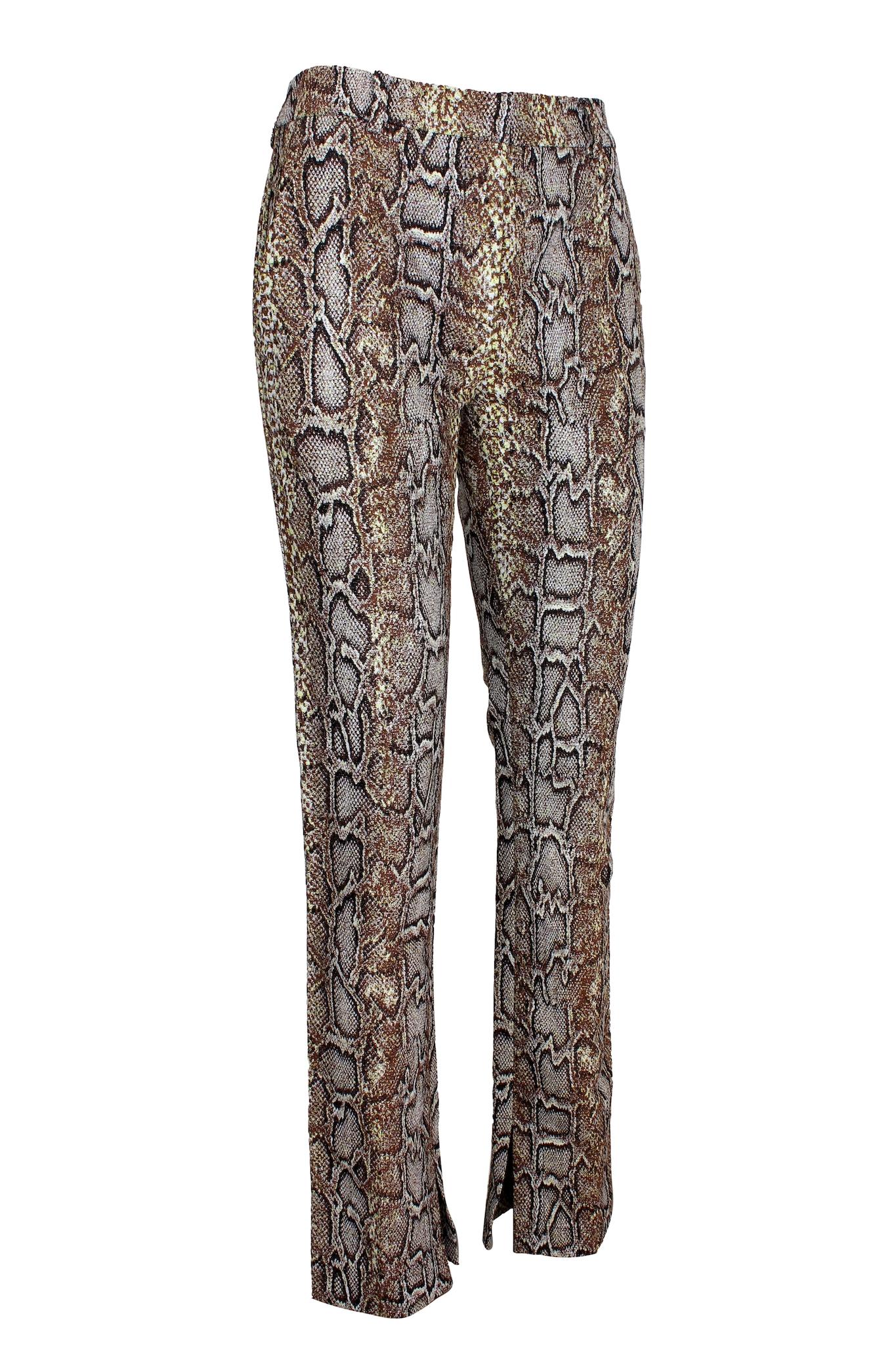 Women's Victoria Beckham Cotton Brown Animalier Python Print Straight Trousers For Sale