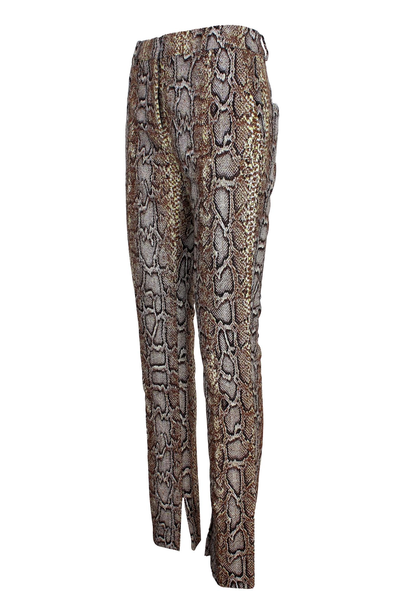 Victoria Beckham Cotton Brown Animalier Python Print Straight Trousers For Sale 1