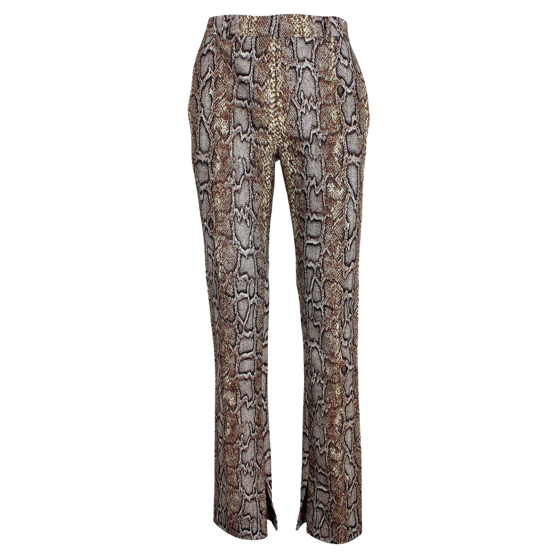 Victoria Beckham Cotton Brown Animalier Python Print Straight Trousers For Sale