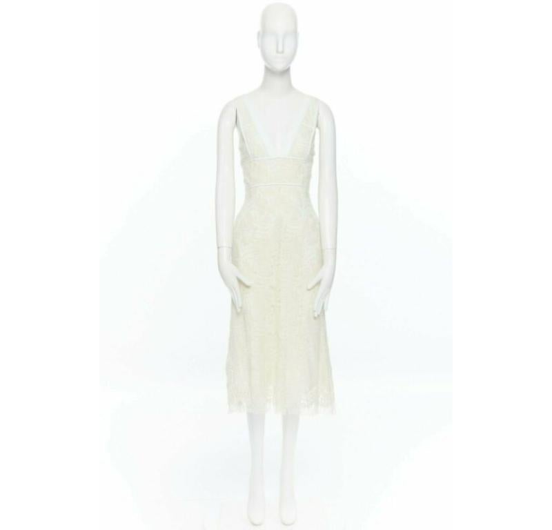 VICTORIA BECKHAM vestido con cuello en V de algodón alce floral crema UK12 M Blanco en venta