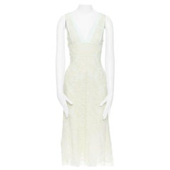 VICTORIA BECKHAM cream floral alce cotton pipe trim V-neck dress UK12 M