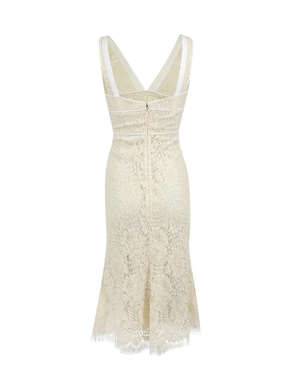 Victoria Beckham Cream Wool Lace V-Neck Dress Size XS In Excellent Condition In London, GB