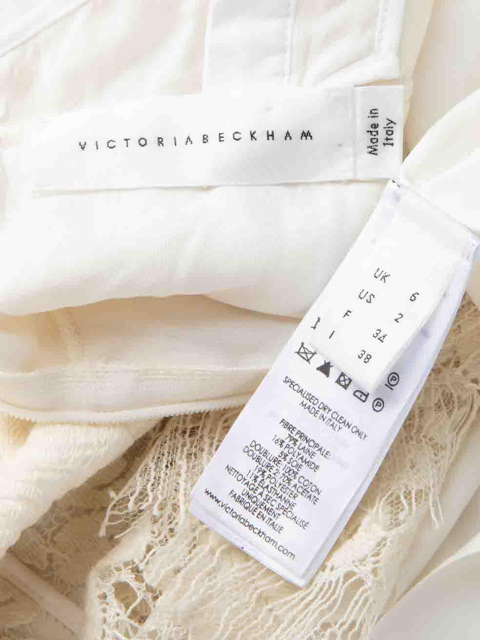 Women's Victoria Beckham Cream Wool Lace V-Neck Dress Size XS