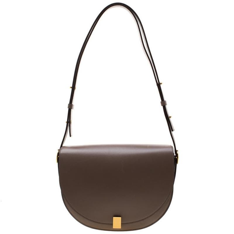 Victoria Beckham Dark Beige Leather Half Moon Shoulder Bag