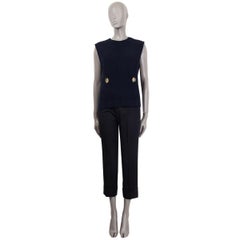VICTORIA BECKHAM dark blue wool BUTTONE Vest Tank Top Shirt 12 M