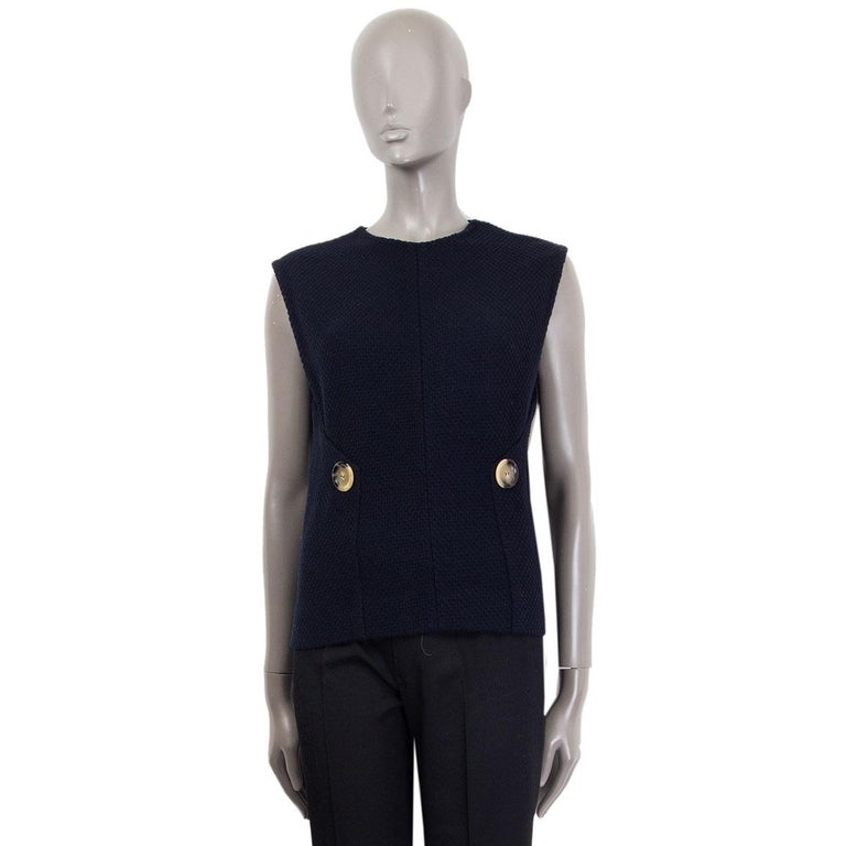 VICTORIA BECKHAM dark blue wool BUTTONE Vest Tank Top Shirt 12 M