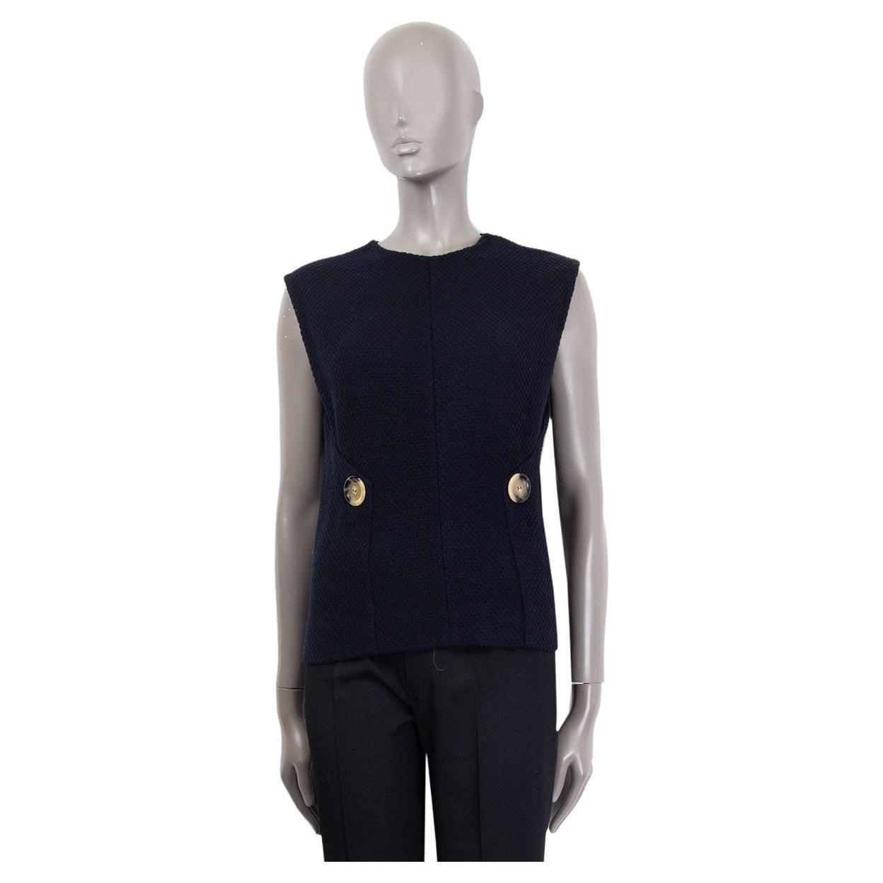 VICTORIA BECKHAM dark blue wool BUTTONE Vest Tank Top Shirt 12 M For Sale