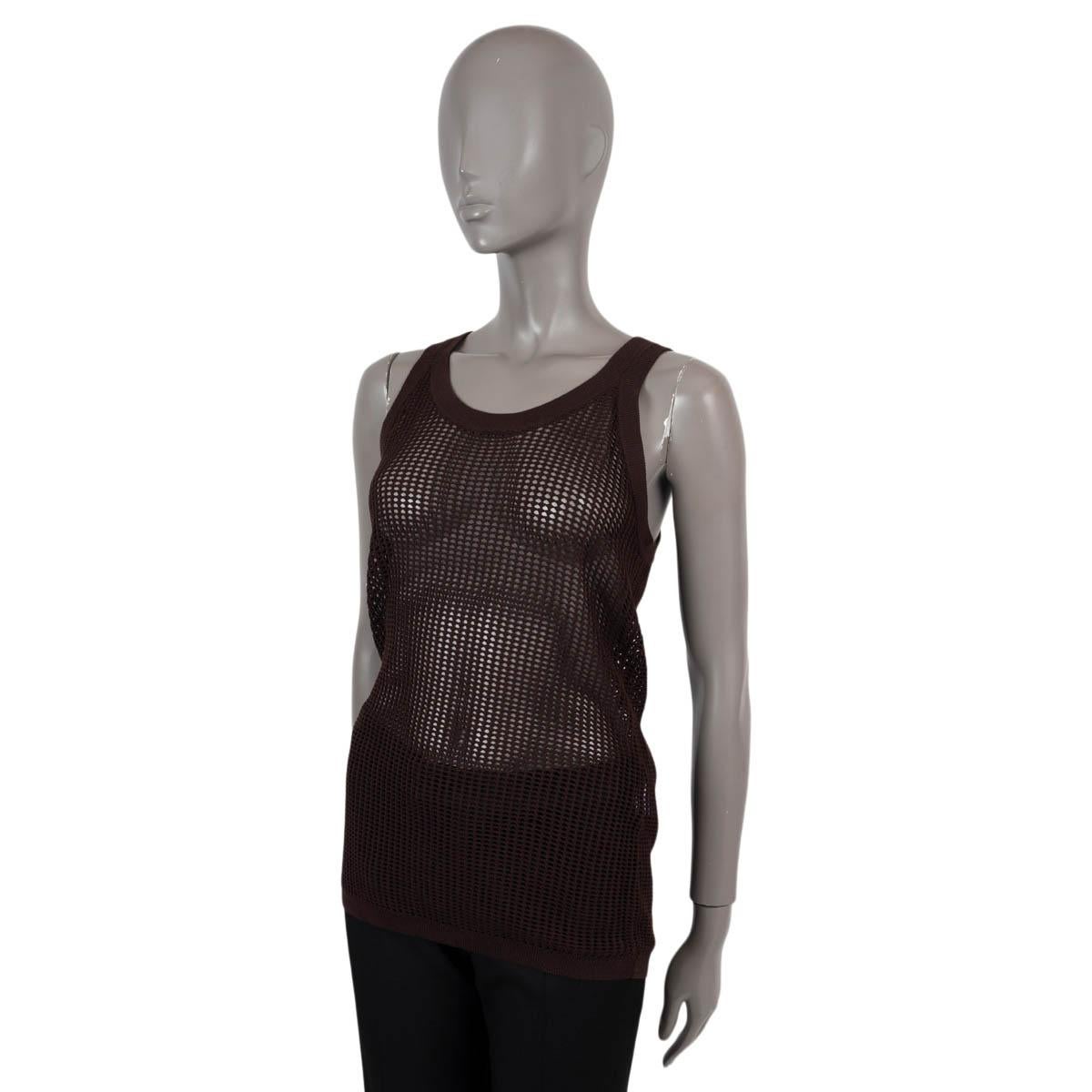 100% authentic Victoria Beckham open knit tank top in dark brown viscose (70%) and cotton (30%). Features a scoop neck and racerback. Has been worn and is in excellent condition.

2023 Spring/Summer

Measurements
Tag Size	M
Size	M
Shoulder