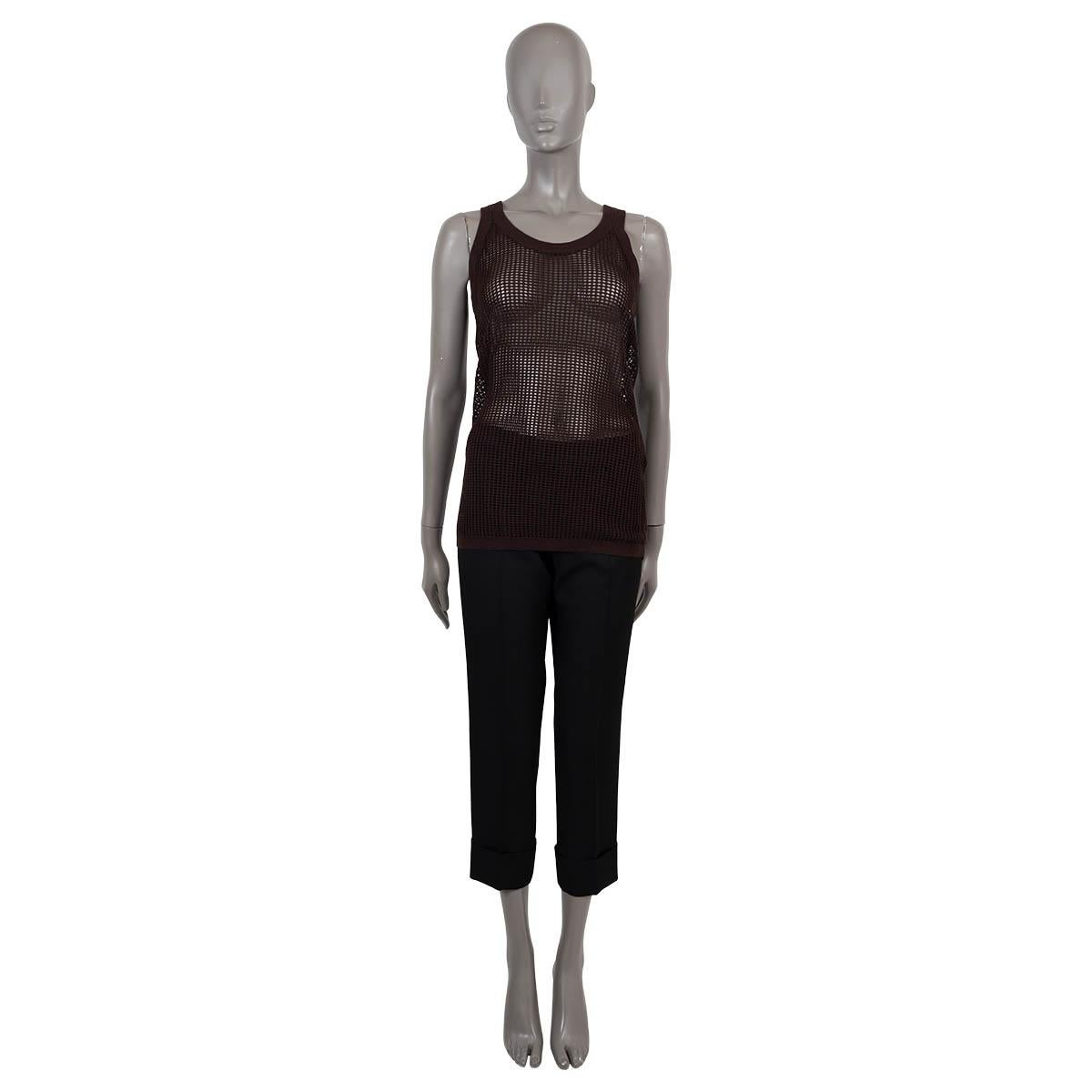 VICTORIA BECKHAM dark brown viscose 2023 OPEN KNIT Tank Top Shirt M In Excellent Condition For Sale In Zürich, CH