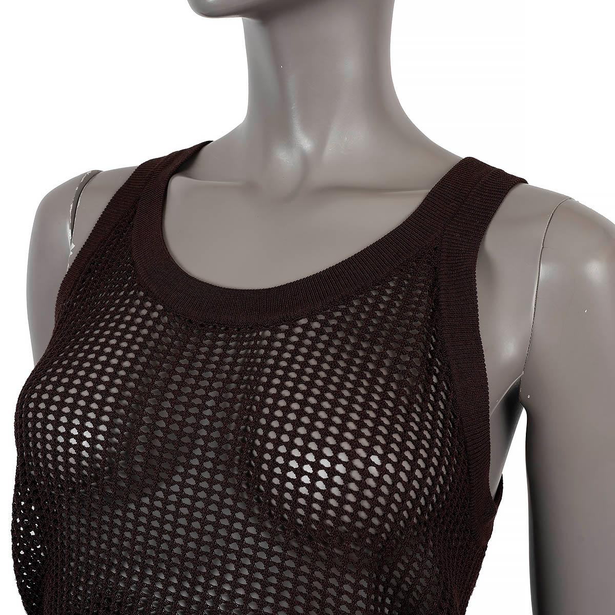 Women's VICTORIA BECKHAM dark brown viscose 2023 OPEN KNIT Tank Top Shirt M For Sale