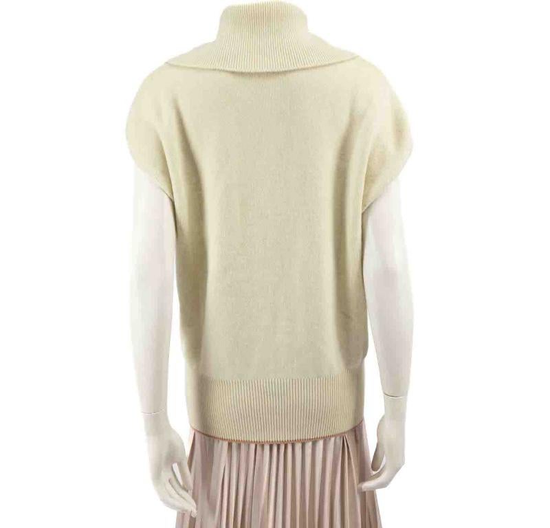 Beige Victoria Beckham Ecru Cashmere Logo High Neck Top Size L