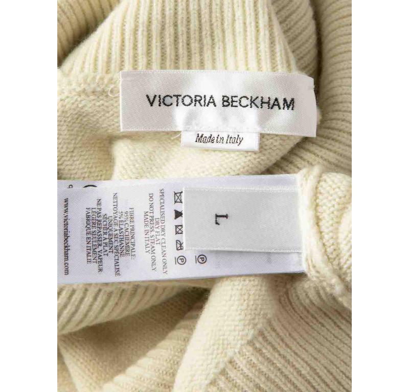 Victoria Beckham Ecru Cashmere Logo High Neck Top Size L In Excellent Condition In London, GB