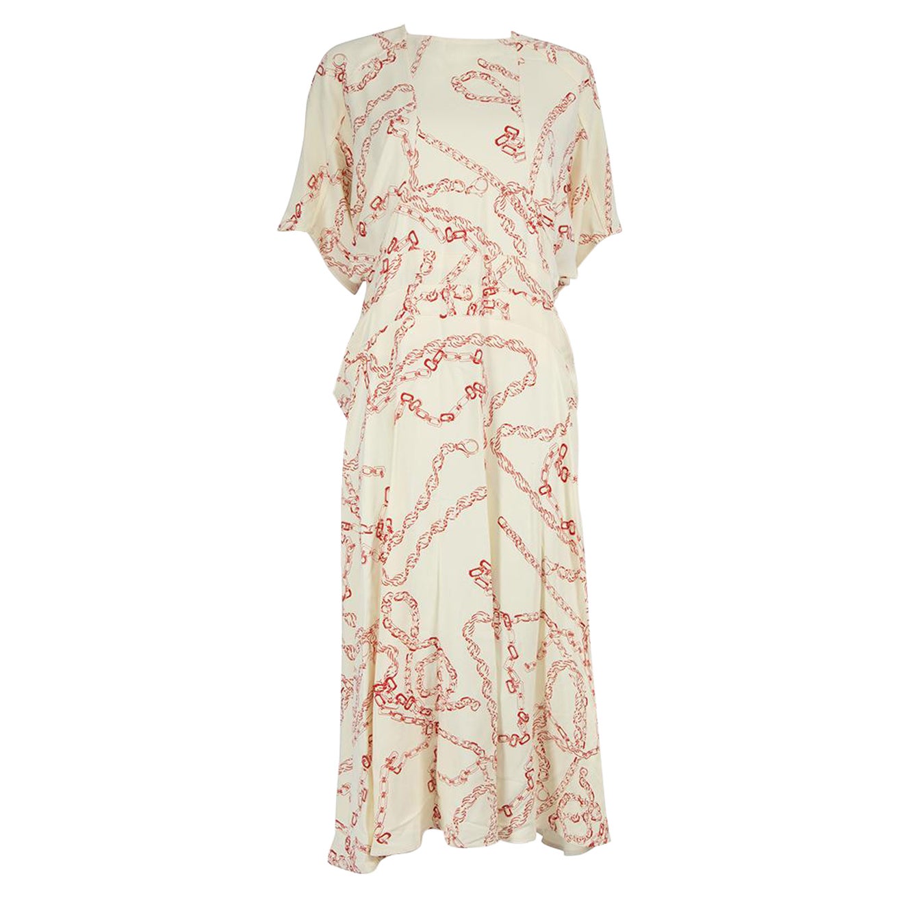 Victoria Beckham Ecru Chain Print Batwing Midi Dress Size XXL