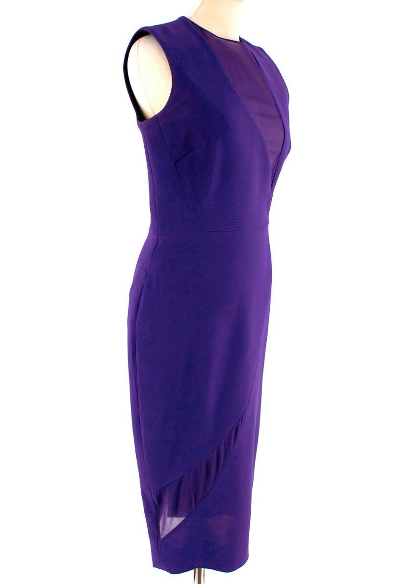 Victoria Beckham Electric Blue A-Line Sleeveless Dress

- Sleeveless A-line design 
- Mesh neck and hem asymmetric detailing
- Structured silhouette
- Midi length 
- Gold back zip fastening

Materials
Main - 50% silk, 50% wool 
Contrast - 94% silk,