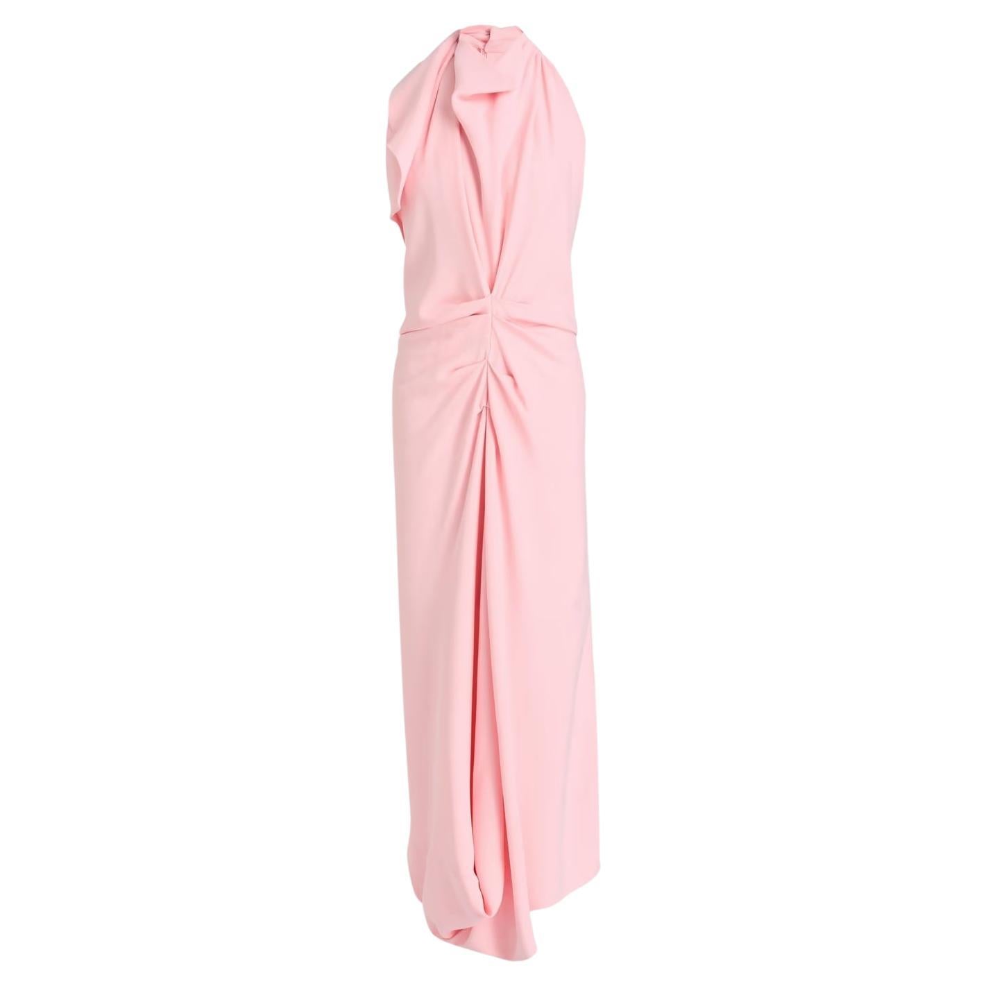Victoria Beckham Herbst 2024 Rosa asymmetrisch drapiertes Maxikleid im Angebot