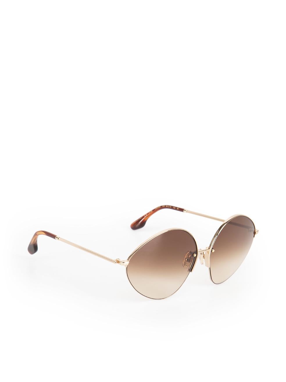 Victoria Beckham Gold & Brown Geometric Sunglasses In New Condition In London, GB