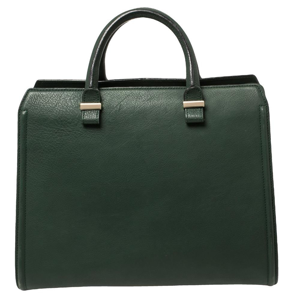 Black Victoria Beckham Green Leather Victoria Tote