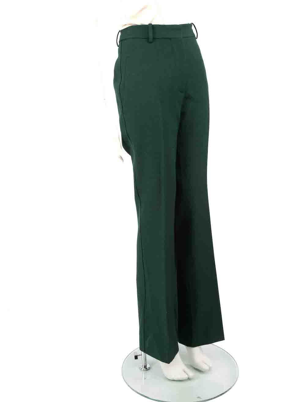 CONDITION is Very good. Hardly any visible wear to trousers is evident on this used Victoria Beckham designer resale item.
 
 Details
 Green
 Wool
 Flared trousers
 Mid rise
 Belt hoops
 Front zip closure with clasps and button
 2x Front side