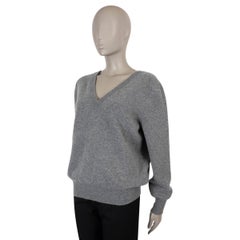 VICTORIA BECKHAM Lana peinada gris 2022 Sudadera DOBLE V-NECK 3 L