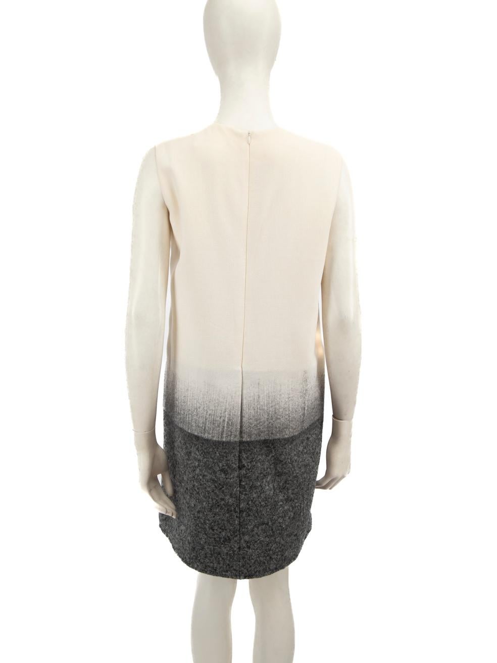 Beige Victoria Beckham Grey & Cream Wool Ombré Dress Size L For Sale