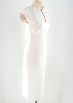 Victoria Beckham Ivory silk fitted high neck midi dress 10 UK
