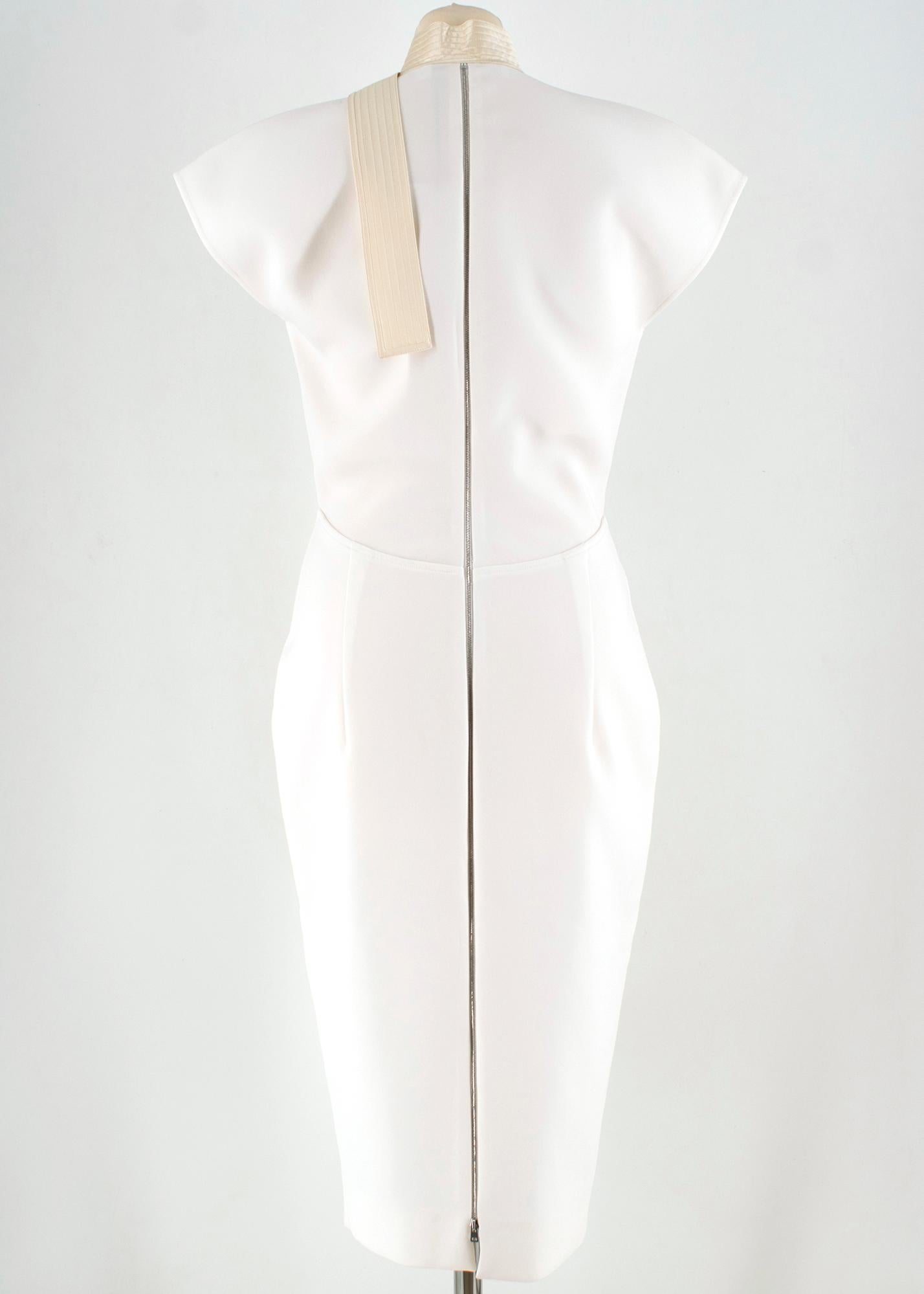 Gray Victoria Beckham Ivory silk fitted high neck midi dress 10 UK