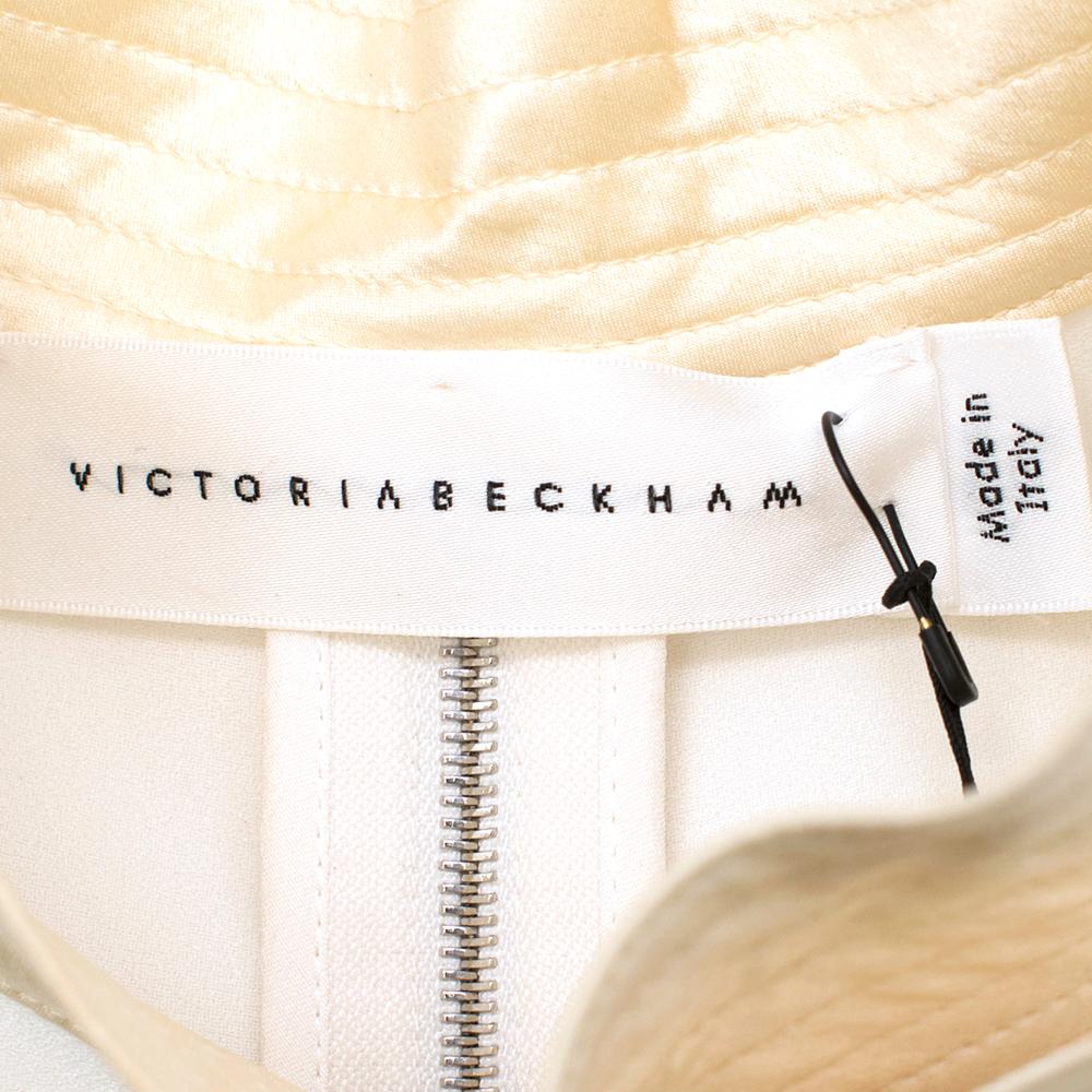 Women's Victoria Beckham Ivory silk fitted high neck midi dress 10 UK
