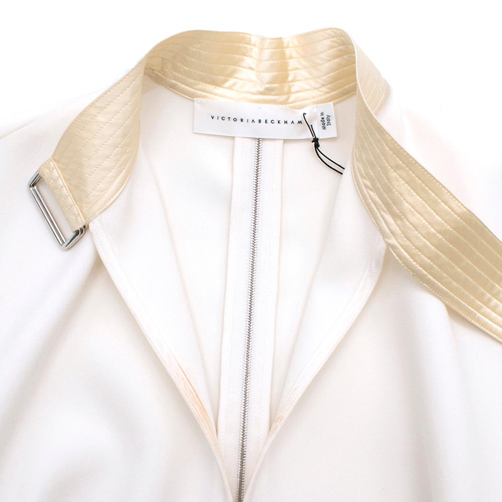 Victoria Beckham Ivory silk fitted high neck midi dress 10 UK 2
