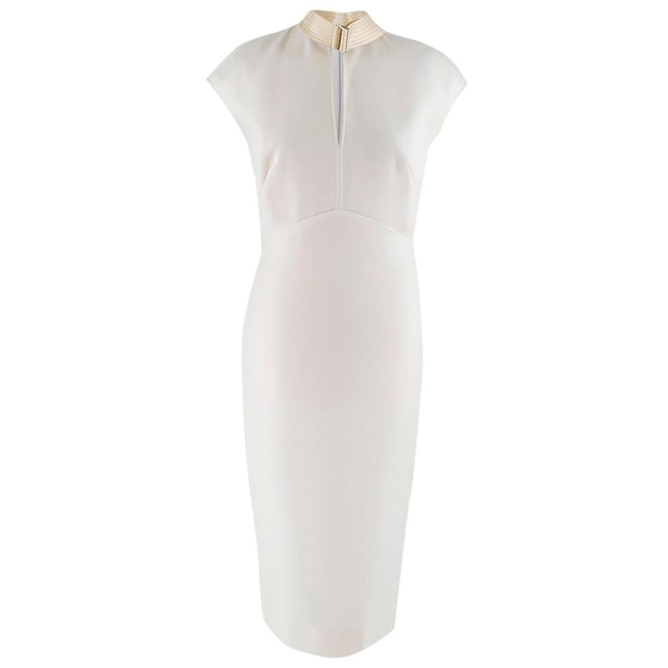 Victoria Beckham Ivory silk fitted high neck midi dress 10 UK