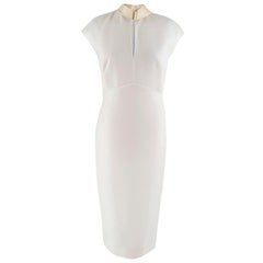 Victoria Beckham Ivory silk fitted high neck midi dress 10 UK