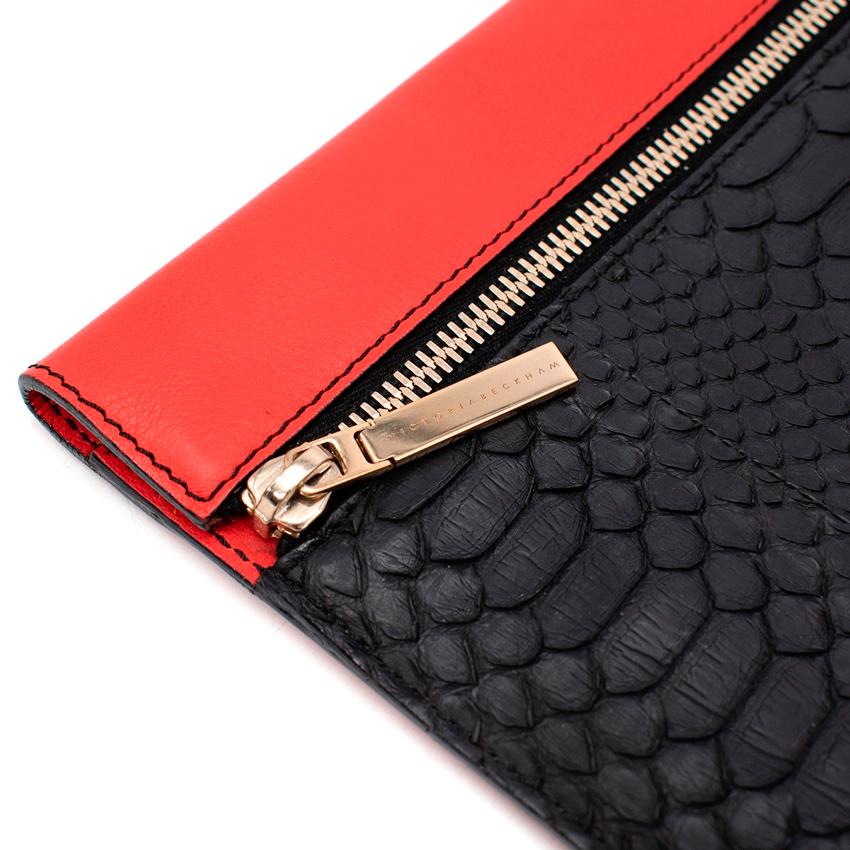 Black Victoria Beckham Leather & Python Bicolour Clutch Bag For Sale