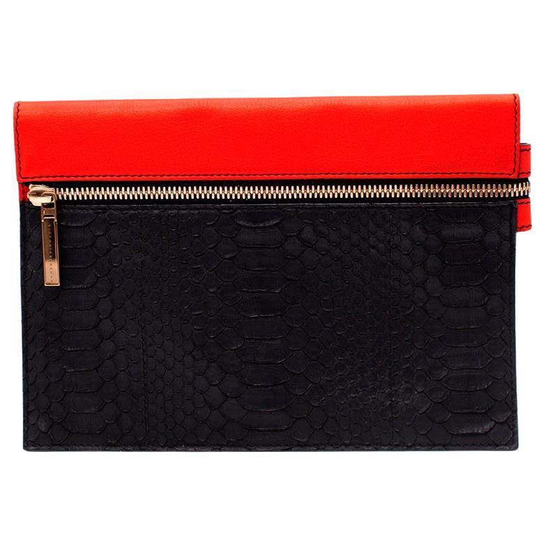 Victoria Beckham Leather & Python Bicolour Clutch Bag For Sale