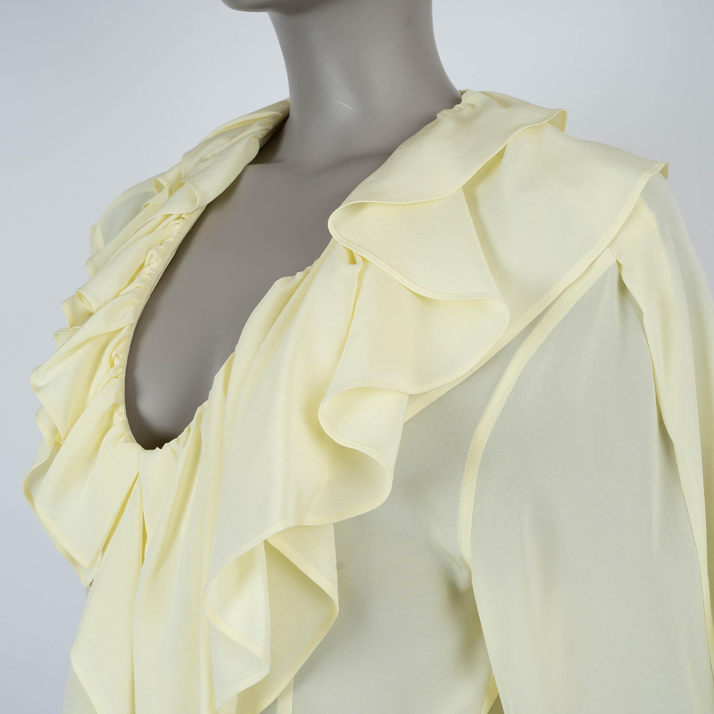 Chemisier VICtoria BECKHAM jaune citron 2023 à revers froncé XS en vente 1