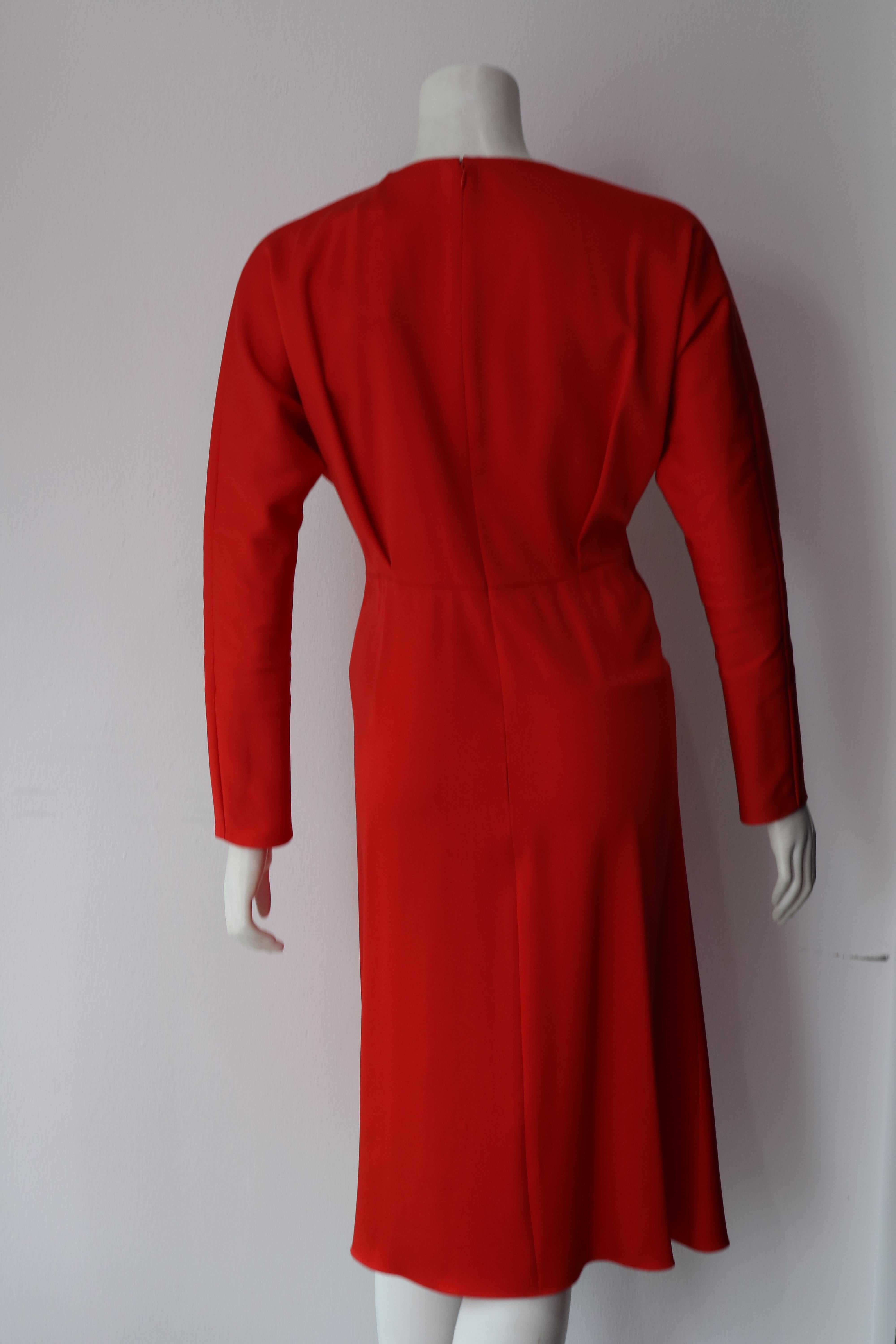 Victoria Beckham Red Long Sleeve Cocktail Dress   In New Condition In Thousand Oaks, CA